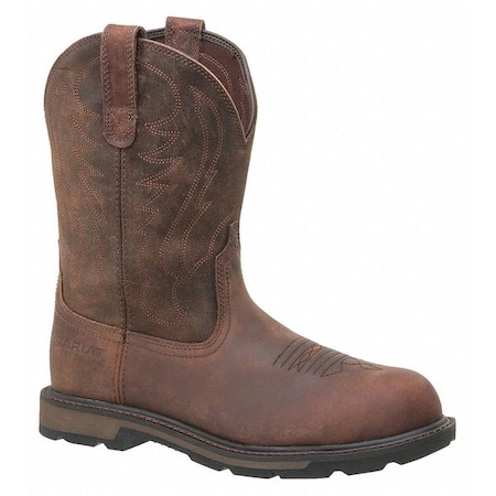 Men's Western Boot, 12 D, Steel Toe, 10 in H, Brown, 10014241