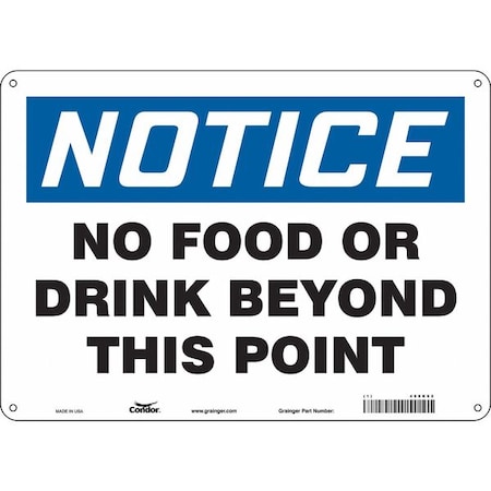 Notice, No Food or Drink Beyond This Point, 14 in W x 10 in H, Rectangle, Polyethylene, 468K62