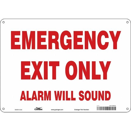 Exit Sign, Vinyl, 14" W, 10" H, Emergency Exit Only Alarm Will Sound, White