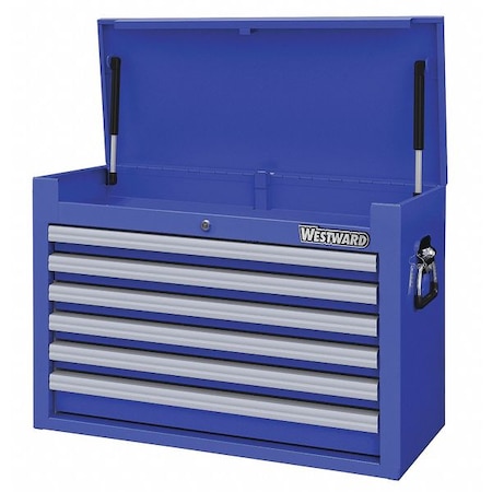 WESTWARD Top Chest, 6-Drawers, Powder Coated Blue, 26" W x 16.5" D x 18.5" H