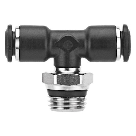 Push-Fit Tee Fitting, Push-to-Connect x Push-to-Connect x Universal, 8mm Tube OD, 1/8 in Pipe Size