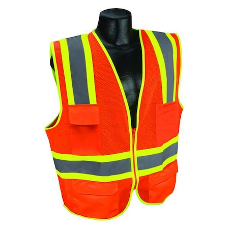High-Visibility Vest, Type R, Class 2, U-Block, Silver Stripe, Zipper, Mesh Polyester, Orange, 3XL
