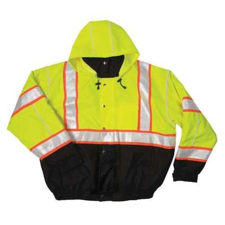 Hi-Vis Bomber Jacket, Polyester, Class 3 Type R, Lime/Black, 5XL
