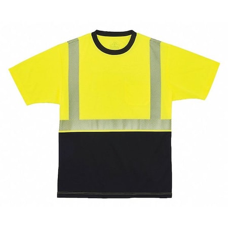 Short Sleeve Hi-Vis Black Bottom T-Shirt, Class 2, Polyester Breathable Knit, Lime/Black, Xl