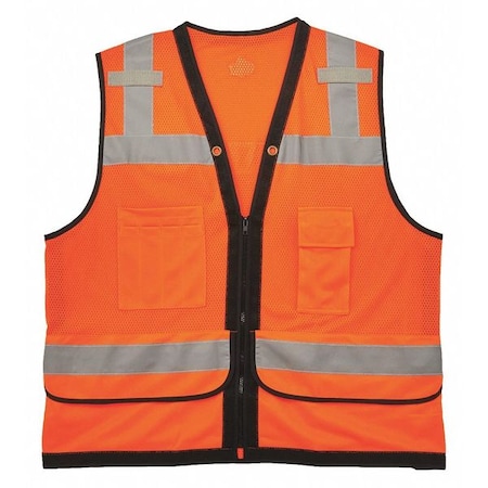 Orange Mesh Surveyors Vest,Org,S/M, Zipper closure Closure, 4 Outside Pockets, Orange, Size S/M