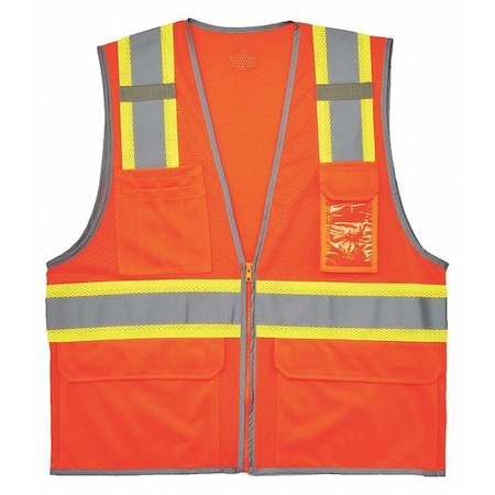 Two Tone Mesh Safety Vest,Orange,4XL/5XL
