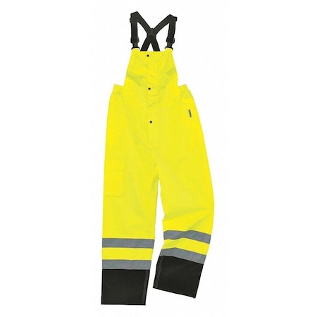 Black Bottom Rain Bibs,Lime,XL, Polyester/Polyurethane Coating, 38" to 42" Waist, Xl