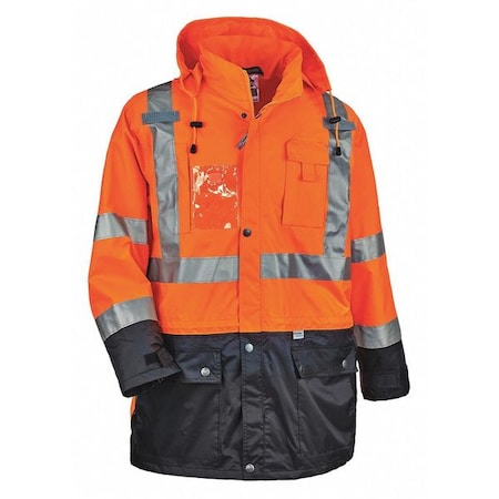 Hi-Vis Jacket, 300D Oxford Polyester Outer Shel, Class 3 Type R, Orange/Black, Xl