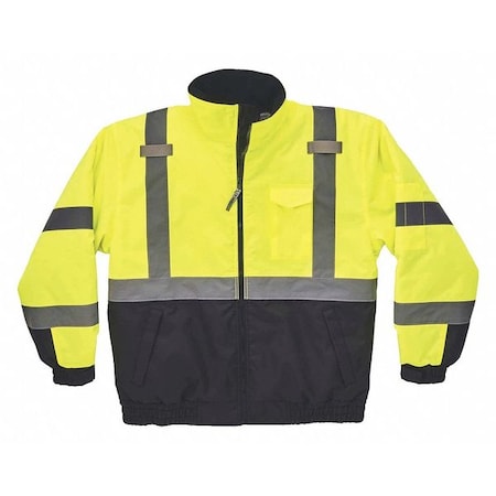 Quilted Bomber Jacket, 300D Oxford Polyester, Class 3 Type R, Hi-Viz Lime, 5XL