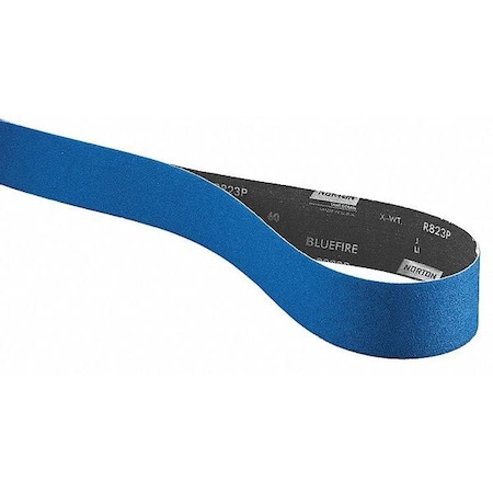 Sanding Belt, 2 in W, 48 in L, Coated, Zirconia Alumina, 80 Grit, Coarse, BlueFire R821P, Blue