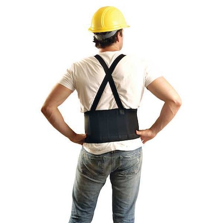 Back Support, Spandex, Detachable Suspenders, Hook-and-Loop, 8 in W, Black, 2XL