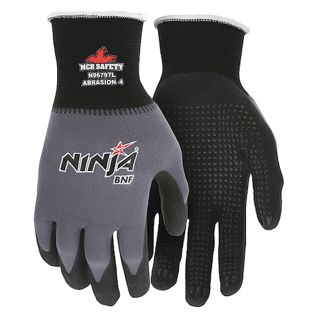 Coated Gloves, Nitrile, Flat Dip with Dots, Palm, Not Tested Abrasion Level, Gray, 2XL (11) 1 PR