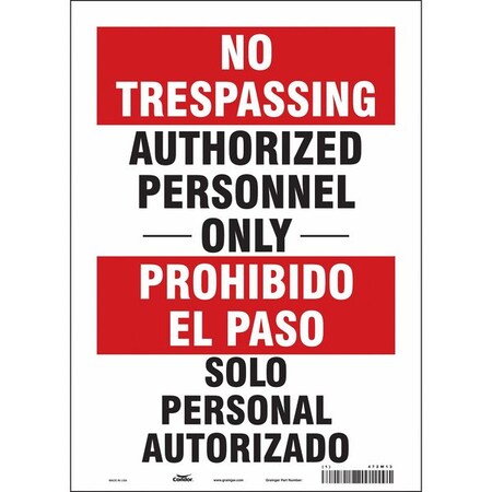 Safety Sign, 14 in H, 10 in W, Vinyl, Vertical Rectangle, English, Spanish, 472W13