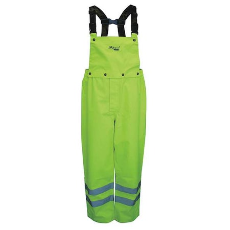 Hi-Visibility Rain Bib Pants, Polyester, 32 1/2 in Inseam, 39 in Waist, 0.40mm Thickness, XL