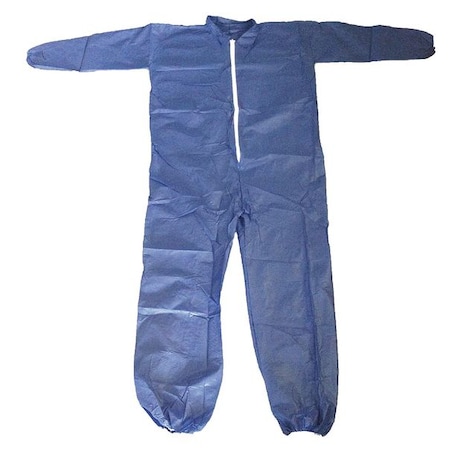 Collared Disposable Coveralls, 2XL, Blue, polypropylene, zipper