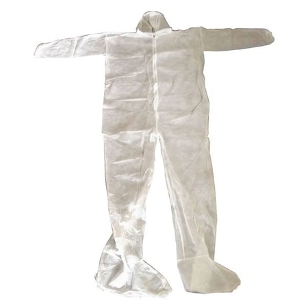 Hooded Disposable Coveralls, 3XL, White, polypropylene, zipper