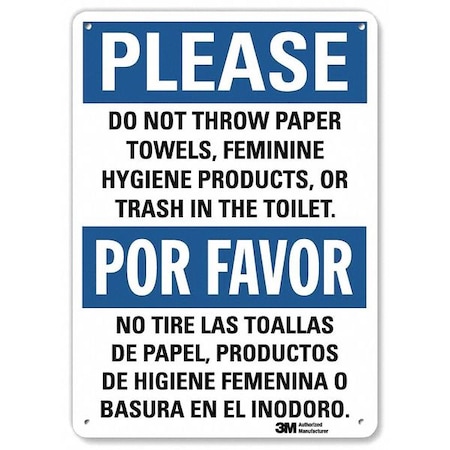 PLEASE DO NOT THROW PAPER TOWELS, FEMININE HYGIENE PRODUCTS, 10 x 7, Aluminum, U1-1049-NA_7x10