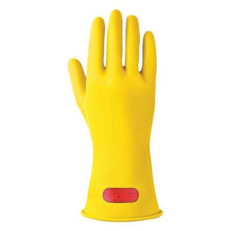 Electrical-Insulating Gloves, 1,000V AC, 1,500V DC, Rubber, 11" Length, Yellow, Size 10