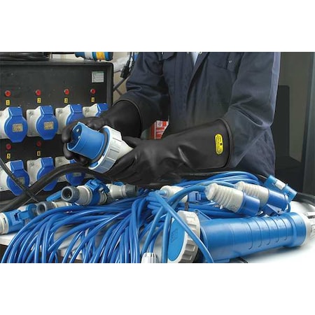 Electrical-Insulating Gloves, 17,000V AC, 25,500V DC, Rubber, 14" Length, Black, Size 12