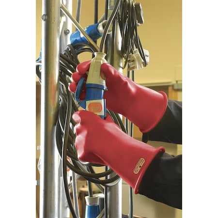 Electrical-Insulating Gloves, 500V AC, 750V DC, Rubber, 11" Length, Red, Size 10