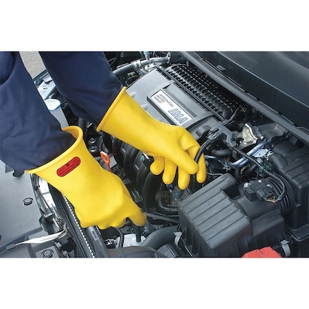 Electrical-Insulating Gloves, 500V AC, 750V DC, Rubber, 14" Length, Yellow, Size 11