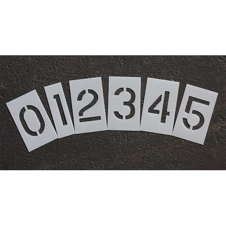 Pavement Stencil, Number Set, 0 Thru 9, Blanks, 10 in Character Height, Highway Gothic Font, Clear
