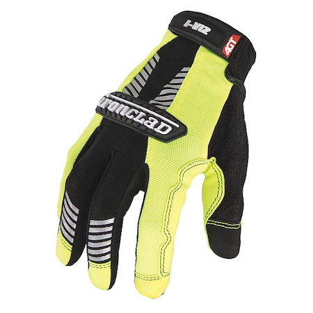 I-Viz(R) Hi-Vis Mechanics Gloves, Synthetic Leather Palm, Nylon, Spandex Back, 2XL, Green
