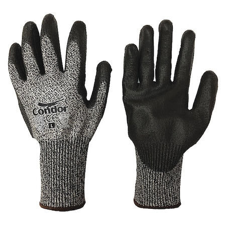 Cut-Resistant Coated Gloves, Palm Dipped, Polyurethane, A4 Cut Level, Black, Large (Size 9), 1 Pair