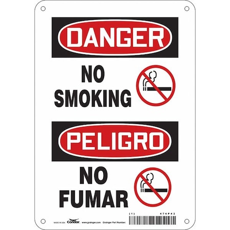 Safety Sign, 10" H, 7 in W, Polyethylene, Horizontal Rectangle, English, Spanish, 474P42