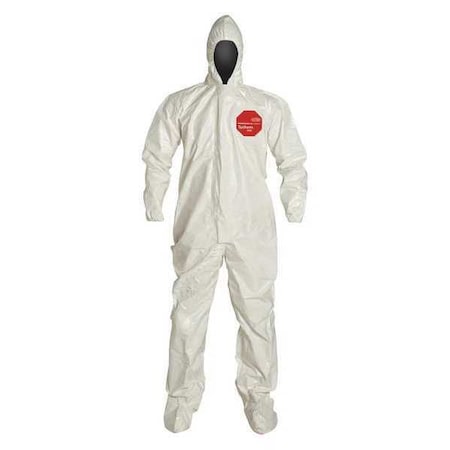 0 Standard Fit Hood. Elastic Wrists. Attached Socks. Storm Flap with Adhesive Closure. White. LG