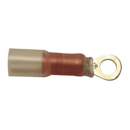 Ring Terminal, #6 Stud Size, 18 AWG, 600 V, Heat Shrink Insulated, Red, Crimp Termination Only
