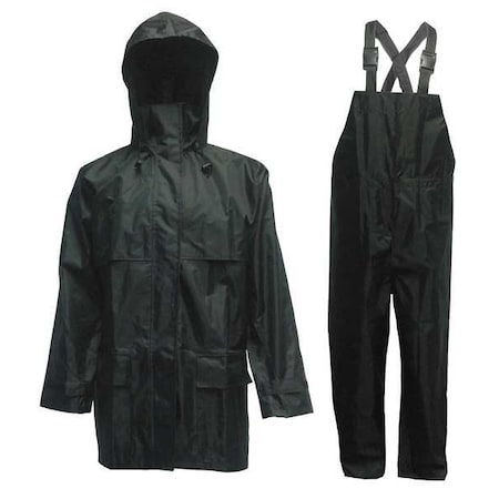 3-Piece Rainsuit with Detachable Hood, Polyester, PVC, 150 den Thick, Detachable, Black, 2XL