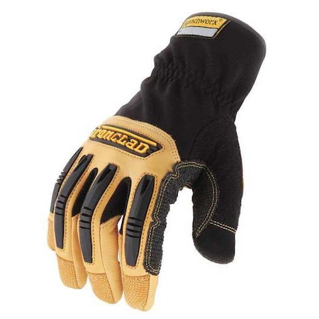 Ranchworx(R) Mechanics Gloves, Goatskin Leather Palm, Nylon, Spandex Back, L, Black/Tan