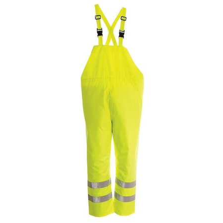 Hi-Visibility Rain Bib Pants, Polyester, Polyurethane, 32 1/2 in Inseam, Elastic Closure, Size XL