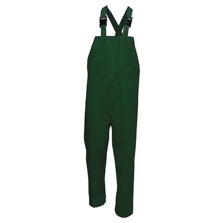 Rain Bib Pants, Polyester, 32 in Inseam, Elastic Closure, Green, Size L