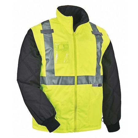 3-in-1 Jacket/Vest, 300D Oxford Polyester, Class 2 Type R, Hi-Viz Lime, 2XL