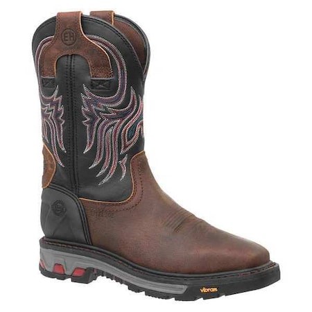 Men's Western Boot, 9 1/2 EE, Steel Toe, 11 in H, Brown, WK2104