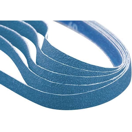 Sanding Belt, 1/4 in W, 18 in L, Coated, Zirconia Alumina, 120 Grit, Medium, BlueFire R823P, Blue