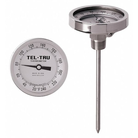 Analog Dial Thermometer,Stem 18" L