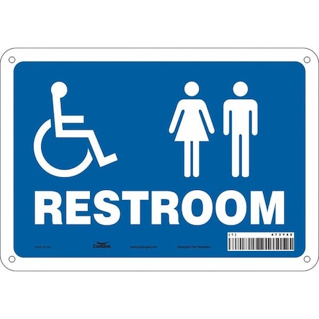 RESTROOM, 10 in W x 7 in H, Vertical Rectangle, Polyethylene, 473Y49