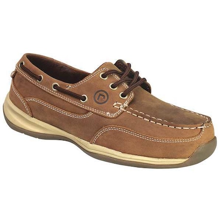 Women's Boat Shoe, Steel Toe, Leather Upper, Rubber Outsole, Lace Up, Brown, 7 W