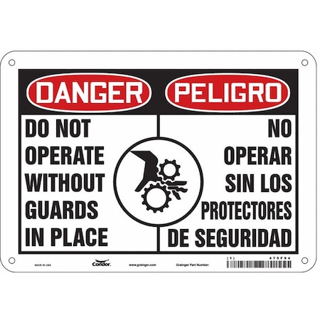 Safety Sign, 7 in Height, 10 in Width, Aluminum, Vertical Rectangle, English, Spanish, 475F94