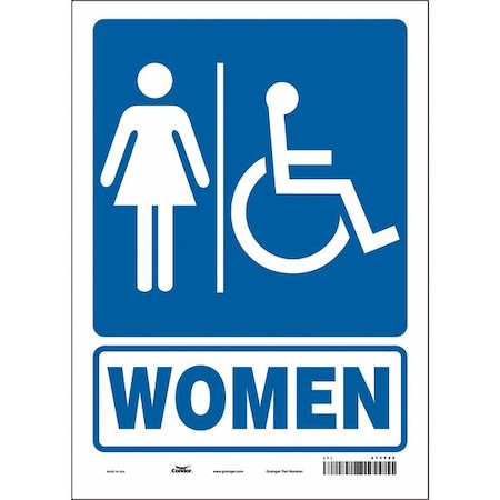 Restroom Sign, Women, 10 in W x 14 in H, Vertical Rectangle, Vinyl, 473Y05