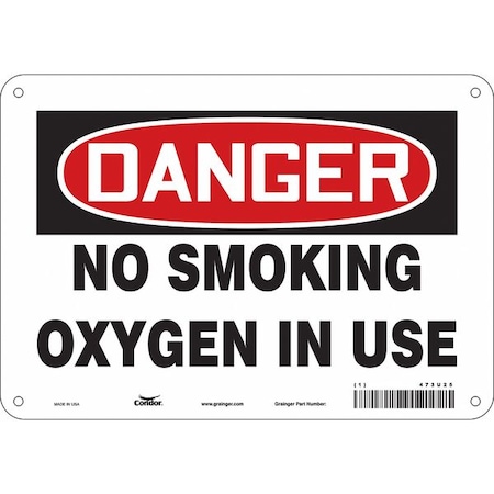 No Smoking Sign, 7" H, 10" W, Polyethylene, Vertical Rectangle, English, 473U25
