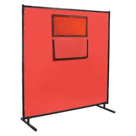 Welding Screen With Window, Acrylic Coated Fiberglass, 6 ft. W., 6 ft. H., 16 oz/sq yd, Red