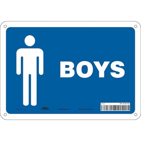 Restroom Sign, BOYS, 10 in W x 7 in H, Vertical Rectangle, Aluminum, 473Z42