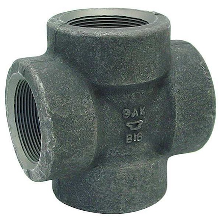 Cross Cross, 1" Pipe, FNPT, Black Forged Steel, Class 3000