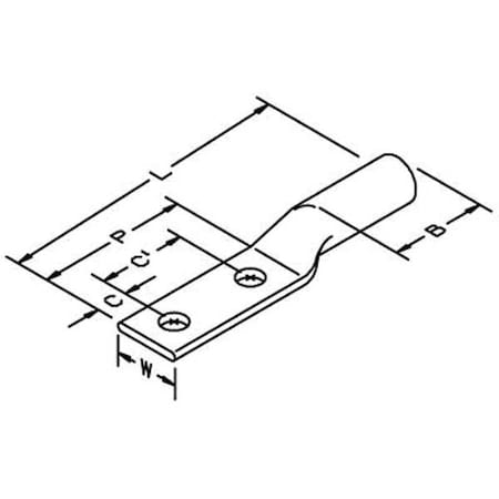 Two-Hole Compression Lug, 1000 kcmil Max, 1/2 in Stud, Long Barrel, Copper, White, 6 PK