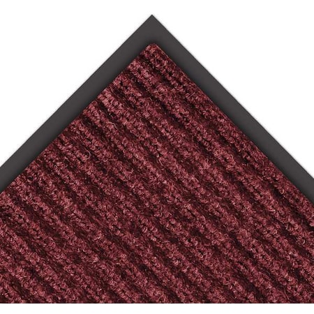 Entrance Mat, Indoor, Polypropylene, Ribbed Surface, Vinyl Back, 3/8in Thick, 4 ft x 8 ft, Red/Black