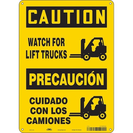 Safety Sign, 14 in Height, 10 in Width, Polyethylene, Vertical Rectangle, English, Spanish, 476P52